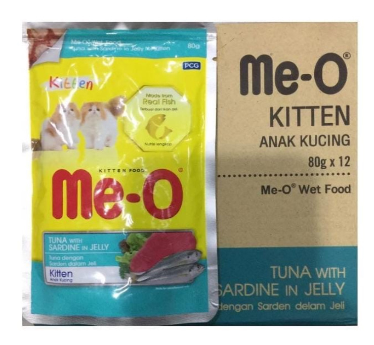 M E - O POUCH KITTEN TUNA WITH SARDINE IN JELLY 80 GR X 12 PIECS