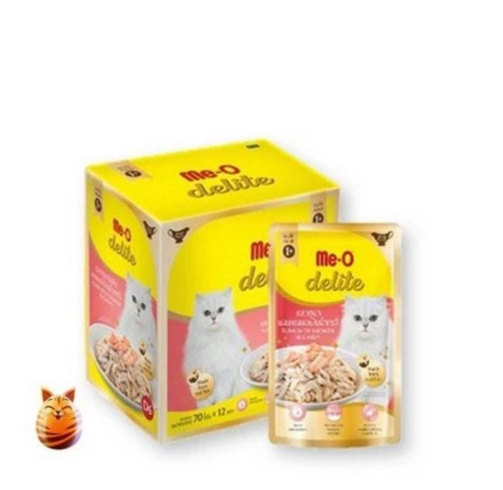 M e O DELITE POUCH CAT TUNA WITH SHRIMP I N GRAVY 70GR X 12 PIECS