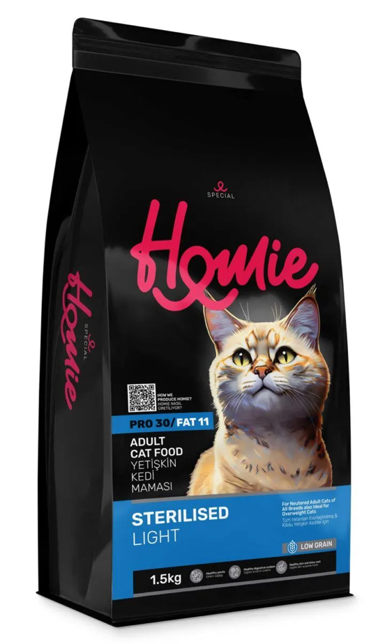 SUPER-PREMIUM LOW-GRAIN Homie sterilised & Light ADULT Cat food Salmon 1.5 KG